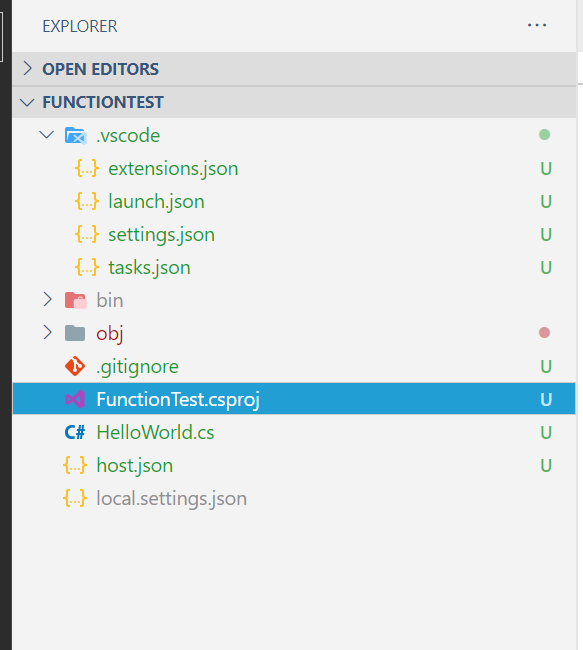 Functions project folders and files